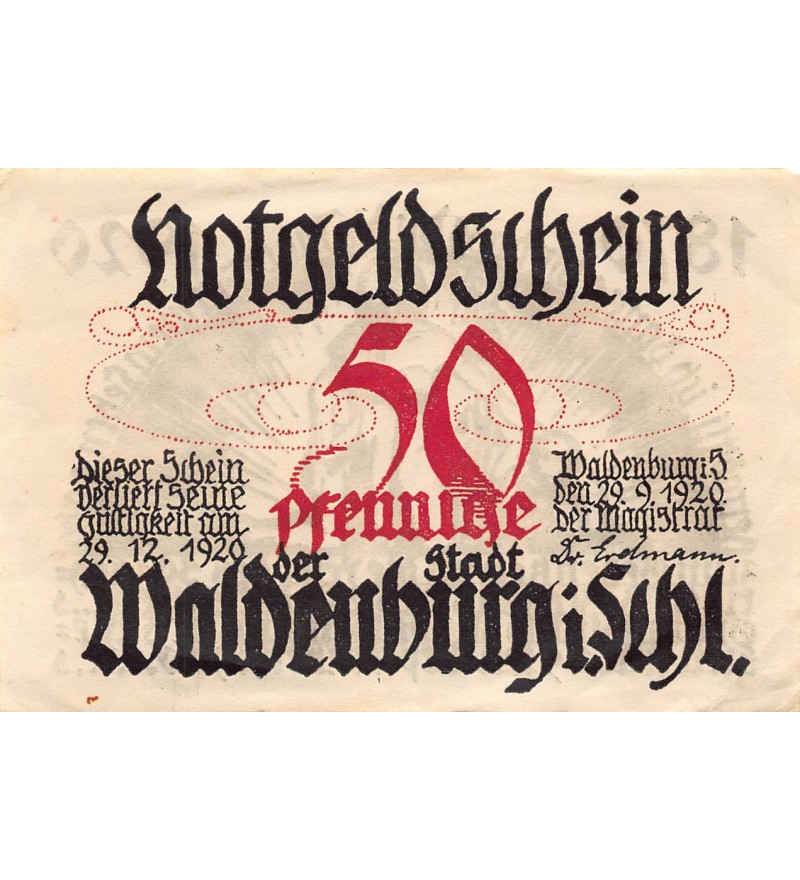 ALLEMAGNE, WALDENBURG - 50 PFENNIG 1920