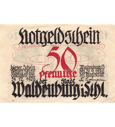 ALLEMAGNE, WALDENBURG - 50 PFENNIG 1920