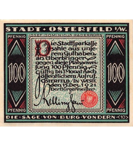 ALLEMAGNE, OSTERFELD - 100 PFENNIG 1921