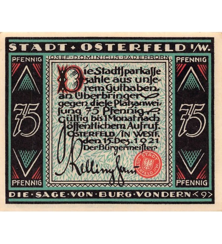 ALLEMAGNE, OSTERFELD - 75 PFENNIG 1921