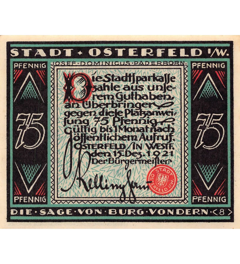 ALLEMAGNE, OSTERFELD - 75 PFENNIG 1921