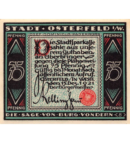 ALLEMAGNE, OSTERFELD - 75 PFENNIG 1921