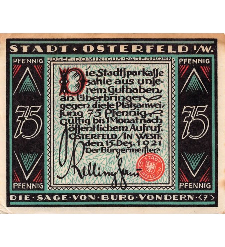 ALLEMAGNE, OSTERFELD - 75 PFENNIG 1921