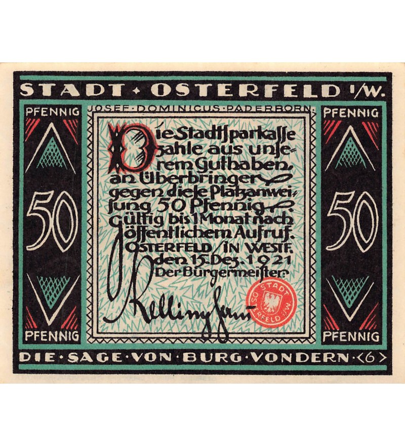 ALLEMAGNE, OSTERFELD - 50 PFENNIG 1921