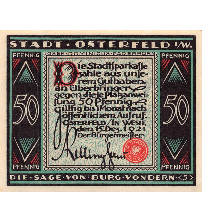 ALLEMAGNE, OSTERFELD - 50 PFENNIG 1921