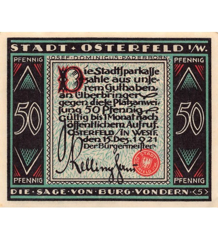 ALLEMAGNE, OSTERFELD - 50 PFENNIG 1921