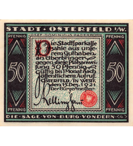 ALLEMAGNE, OSTERFELD - 50 PFENNIG 1921