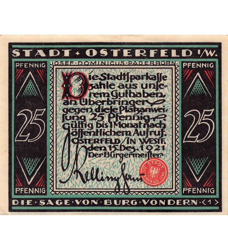 ALLEMAGNE, OSTERFELD - 25 PFENNIG 1921