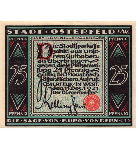 ALLEMAGNE, OSTERFELD - 25 PFENNIG 1921