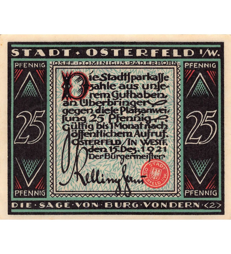 ALLEMAGNE, OSTERFELD - 25 PFENNIG 1921