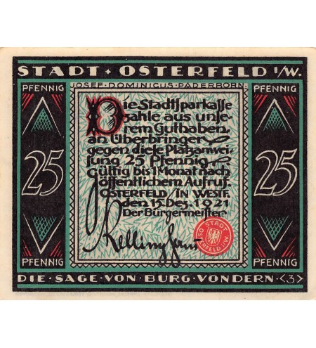 ALLEMAGNE, OSTERFELD - 25 PFENNIG 1921