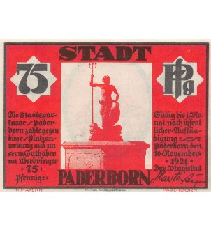 ALLEMAGNE, PADERBORN - 75 PFENNIG 1921