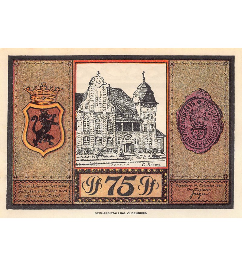 ALLEMAGNE, PAPENBURG - 75 PFENNIG 1921