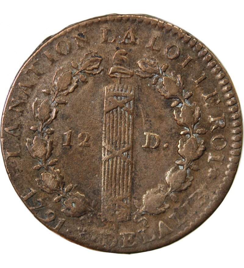 LOUIS XVI, CONSTITUTION - 12 DENIERS 1791 A PARIS