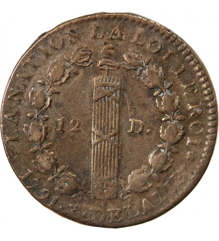 LOUIS XVI, CONSTITUTION - 12 DENIERS 1791 A PARIS