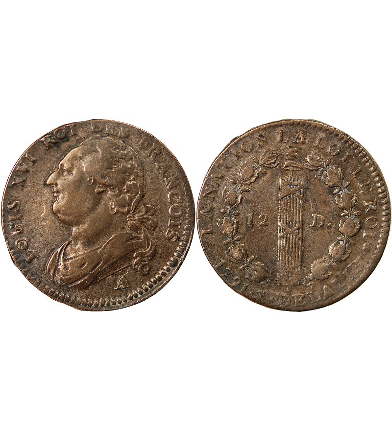LOUIS XVI, CONSTITUTION - 12 DENIERS 1791 A PARIS