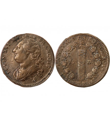 LOUIS XVI, CONSTITUTION - 12 DENIERS 1791 A PARIS