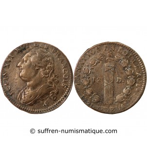 LOUIS XVI, CONSTITUTION - 12 DENIERS 1791 A PARIS