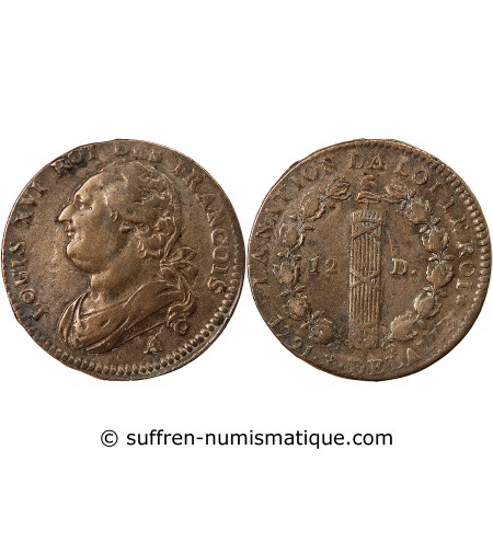 LOUIS XVI, CONSTITUTION - 12 DENIERS 1791 A PARIS