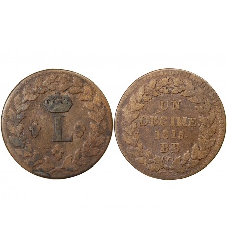 SIEGE DE STRASBOURG, LOUIS XVIII - DECIME 1815. BB