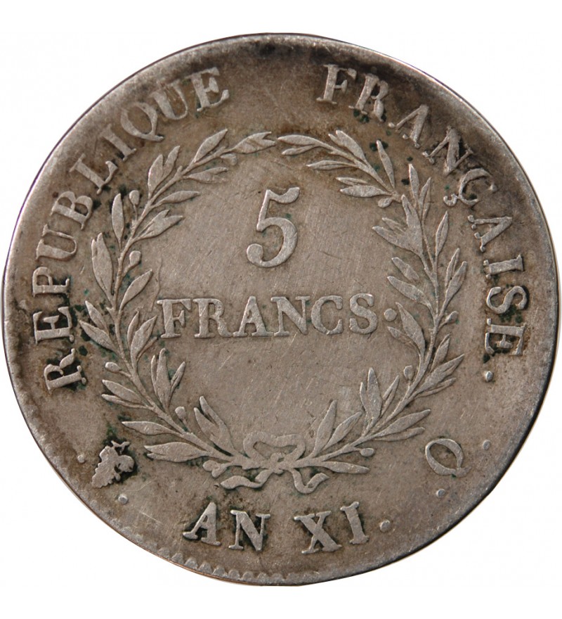 BONAPARTE Ier CONSUL﻿ - 5 FRANCS ARGENT AN XI Q PERPIGNAN