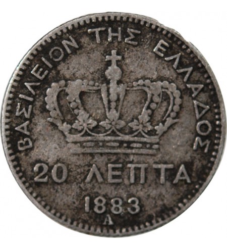 GRECE, GEORGE Ier - 20 LEPTA ARGENT 1883 A PARIS