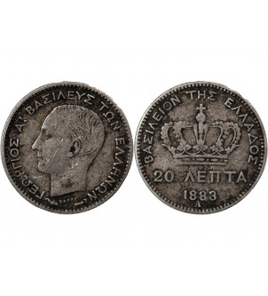GRECE, GEORGE Ier - 20 LEPTA ARGENT 1883 A PARIS 2