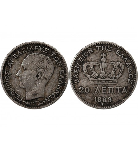 GRECE, GEORGE Ier - 20 LEPTA ARGENT 1883 A PARIS