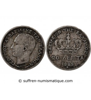 GRECE, GEORGE Ier - 20 LEPTA ARGENT 1883 A PARIS
