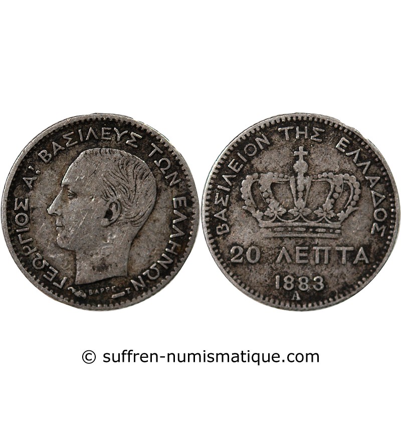 GRECE, GEORGE Ier - 20 LEPTA ARGENT 1883 A PARIS