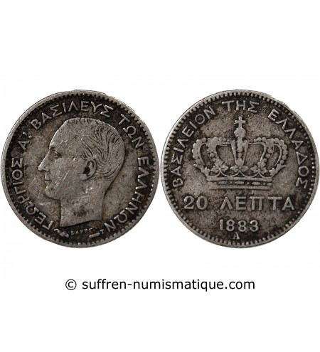 GRECE, GEORGE Ier - 20 LEPTA ARGENT 1883 A PARIS