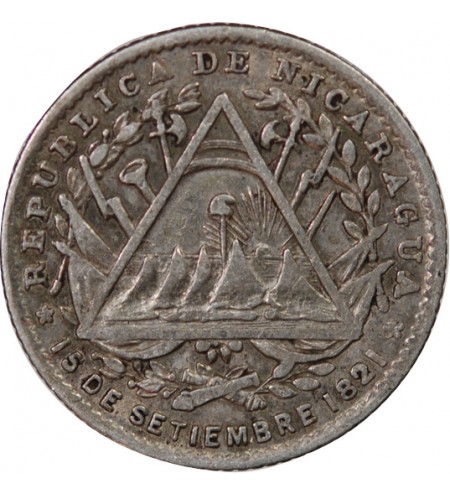 NICARAGUA - 5 CENTAVOS ARGENT 1887 H HEATON