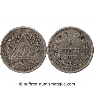 NICARAGUA - 5 CENTAVOS ARGENT 1887 H HEATON