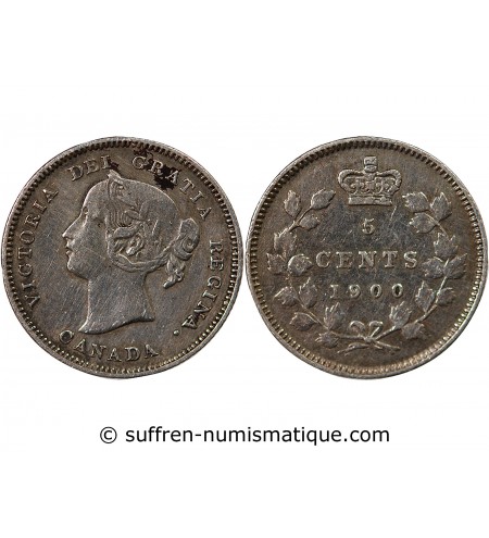 CANADA, VICTORIA - 5 CENTS ARGENT 1900