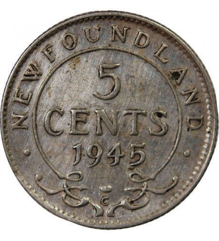 TERRE-NEUVE, GEORGES VI - 5 CENTS ARGENT 1945
