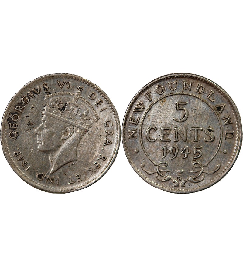 TERRE-NEUVE, GEORGES VI - 5 CENTS ARGENT 1945