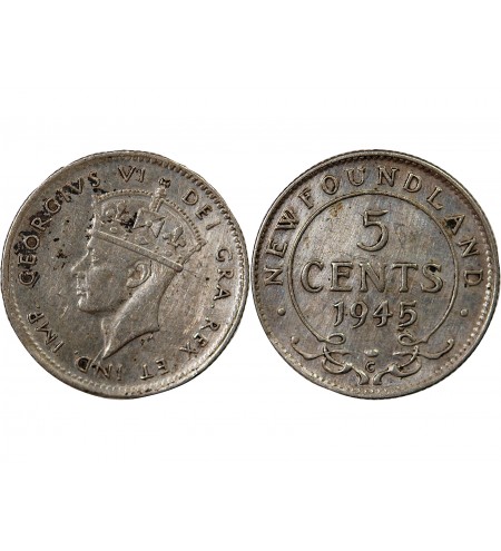 TERRE-NEUVE, GEORGES VI - 5 CENTS ARGENT 1945