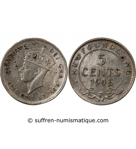 TERRE-NEUVE, GEORGES VI - 5 CENTS ARGENT 1945