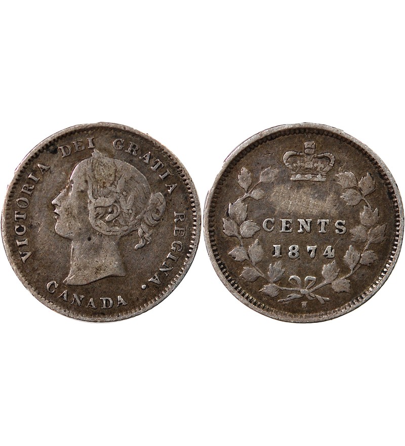 CANADA, VICTORIA - 5 CENTS ARGENT 1874