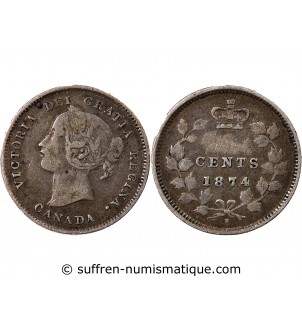 CANADA, VICTORIA - 5 CENTS ARGENT 1874
