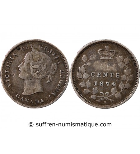 CANADA, VICTORIA - 5 CENTS ARGENT 1874