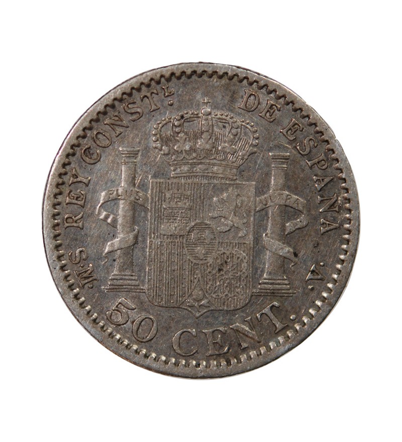 ESPAGNE, ALPHONSE XIII - 50 CENTIMOS ARGENT 1904 SMV