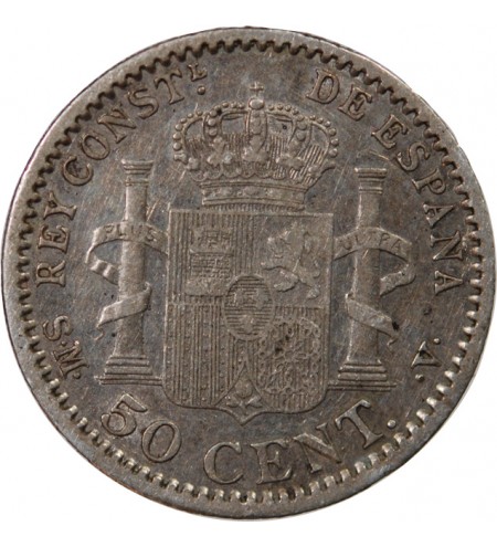 ESPAGNE, ALPHONSE XIII - 50 CENTIMOS ARGENT 1904 SMV