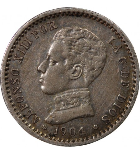 ESPAGNE, ALPHONSE XIII - 50 CENTIMOS ARGENT 1904 SMV