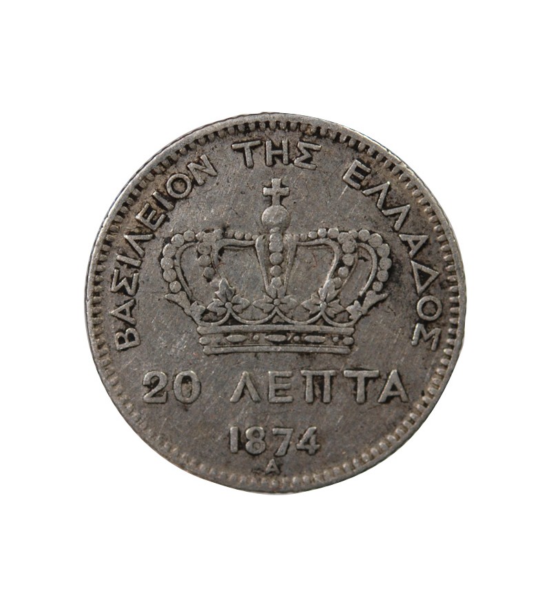 GRECE, GEORGE Ier - 20 LEPTA ARGENT 1874 A PARIS