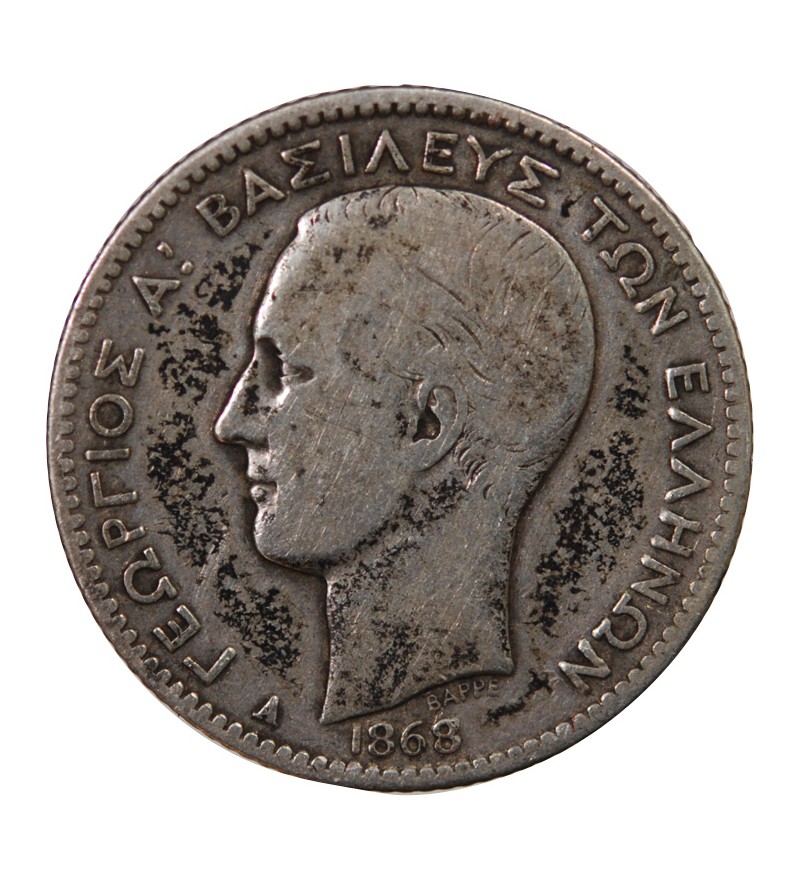GRÈCE, GEORGES Ier - 1 DRACHME ARGENT 1868 A PARIS