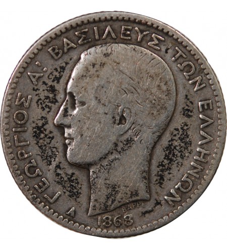 GRÈCE, GEORGES Ier - 1 DRACHME ARGENT 1868 A PARIS