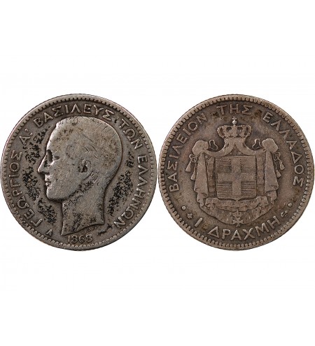 GRÈCE, GEORGES Ier - 1 DRACHME ARGENT 1868 A PARIS