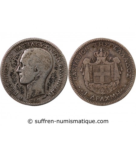 GRÈCE, GEORGES Ier - 1 DRACHME ARGENT 1868 A PARIS