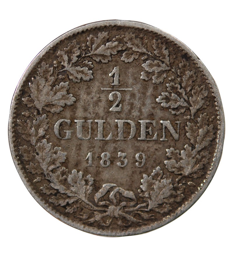 ALLEMAGNE, BADE, LEOPOLD Ier - 1/2 GULDEN ARGENT 1839